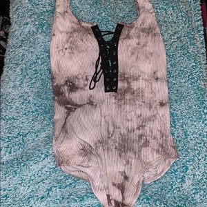 Tie dye Bodysuit With Lace-Up Detail and Halter